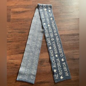 Blue White Merinomink Knit Scarf Featuring New Zealand Cities/Landmarks 66x6”